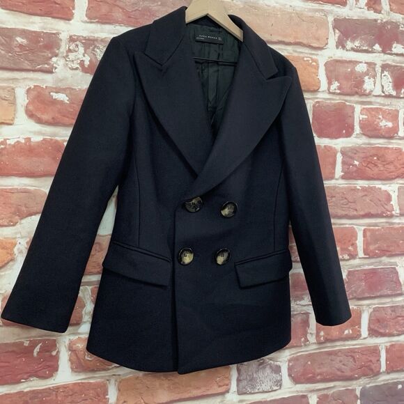 Zara Woman Peacoat Women's Small Black Wool Blend Casual Work Office Coat Jacket - Picture 2 of 9